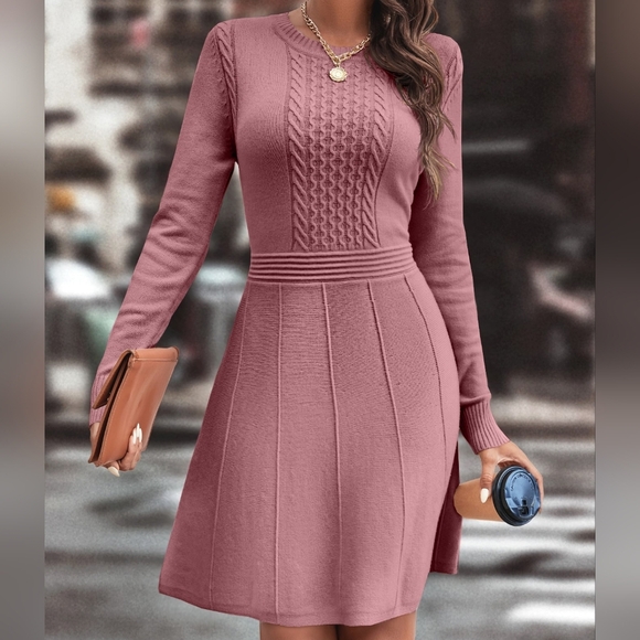 Clasi Cable Knit Seam Detail Sweater Dress